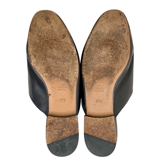 Gucci Princetown Horsebit Loafer Mules Black Leather Buckle Slipper Flats 37.5 - Picture 9 of 11